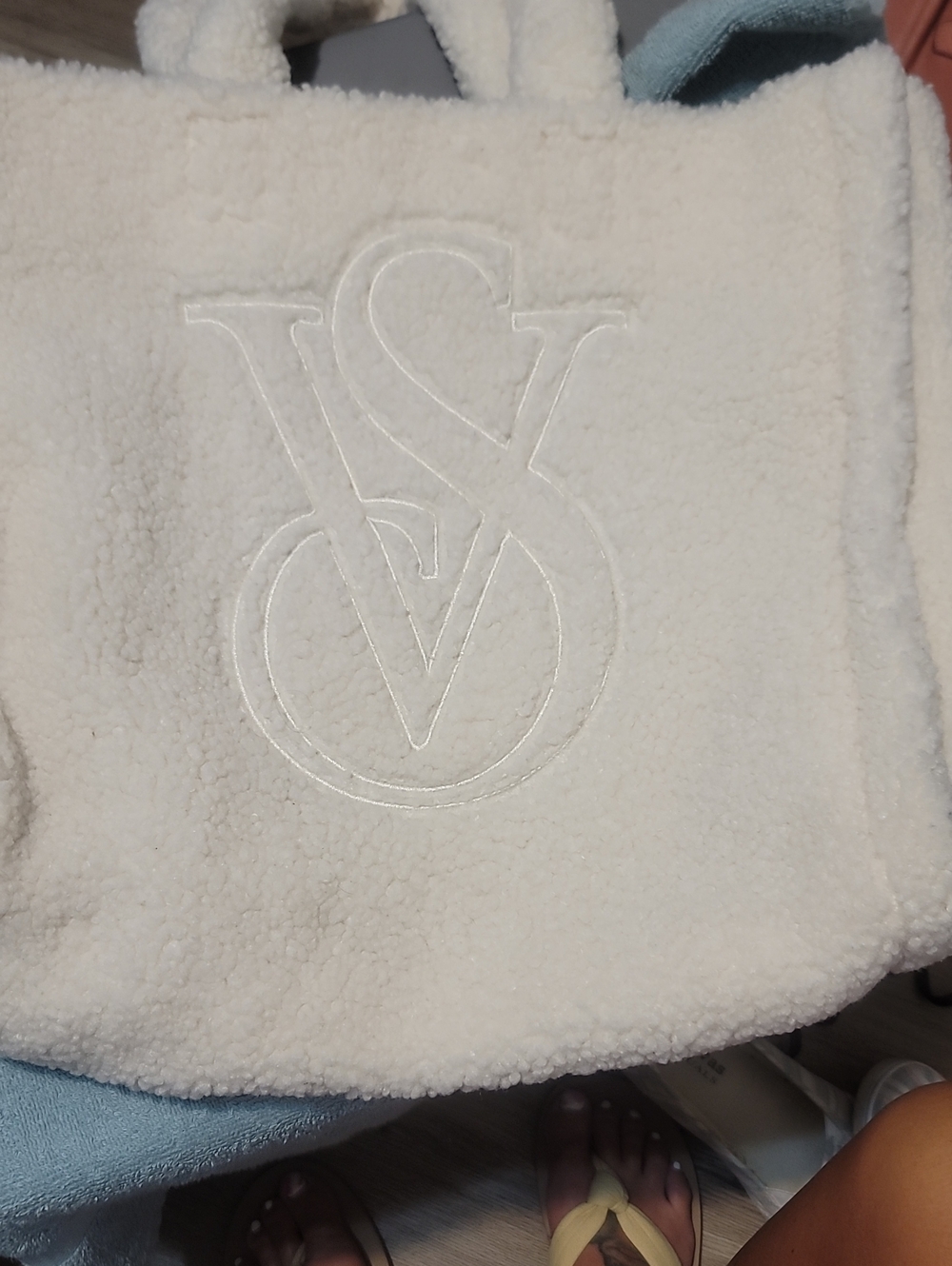Victoria's Secret Cream Sherpa Tote with Embroidered Logo